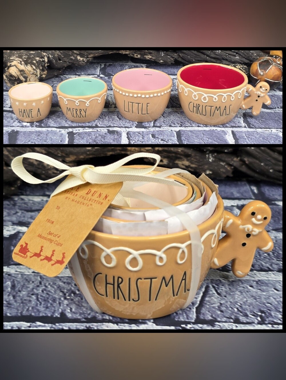 Rae Dunn HAVE A MERRY LITTLE CHRISTMAS Gingerbread Man Measuring Cups Set